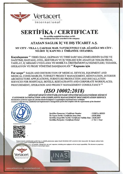 ISO 10002:2018 Customer Satisfaction and Complaints Management – ATASAN Sağlık İç ve Dış Ticaret A.Ş.