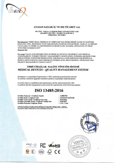 ISO 13485:2016 Medical Devices Quality Management System – ATASAN Sağlık İç ve Dış Ticaret A.Ş.