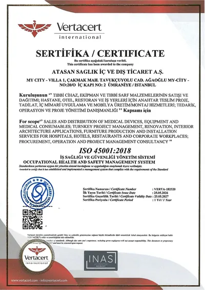ISO 45001:2018 Occupational Health and Safety Management System – ATASAN Sağlık İç ve Dış Ticaret A.Ş.
