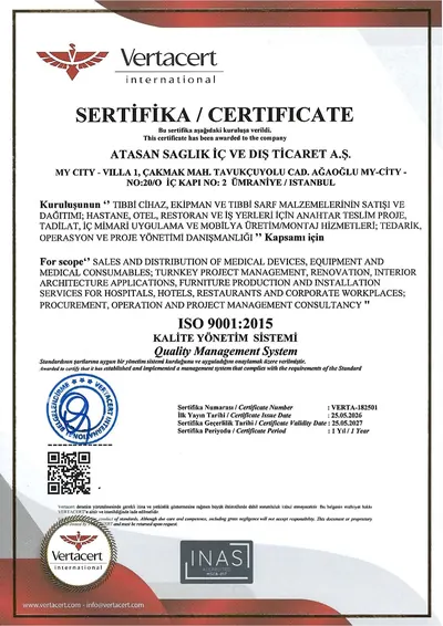 ISO 9001:2015 Quality Management System – ATASAN Sağlık İç ve Dış Ticaret A.Ş.